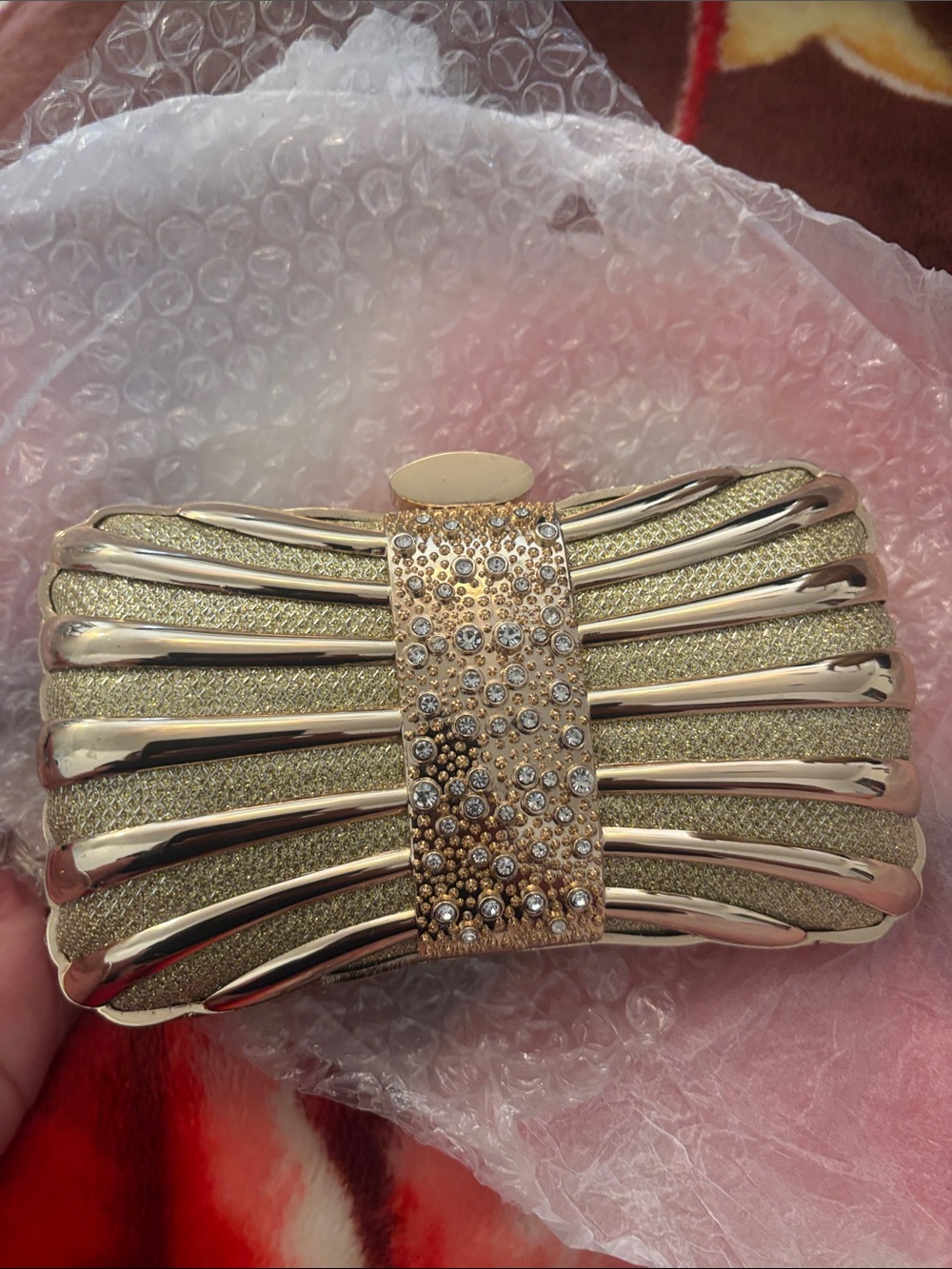 Gold Crystal-Embellished Evening Clutch